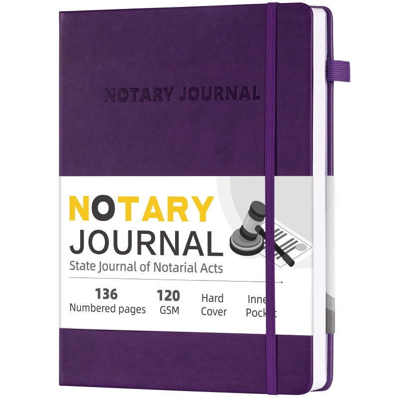 Homlive Notary Journal Log Book, 7   x10"" Notary Book, Notary Log Book Notary Public Journal for Notarial Acts, Hardcover Notary Journal, 120gsm Thick Paper, 136 Numbered Pages, Purple - Image 1